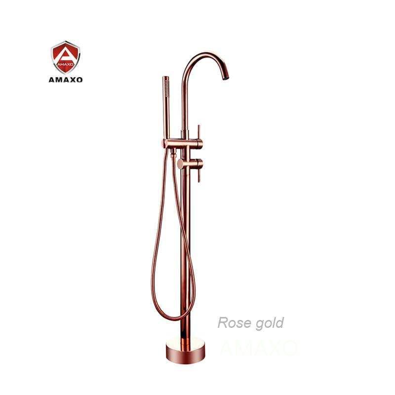 Brass Rose Gold Free Standing Bath Tap Floor Stand Faucet Bathtub Faucet Freestanding Tub With Tub Mounted Faucet