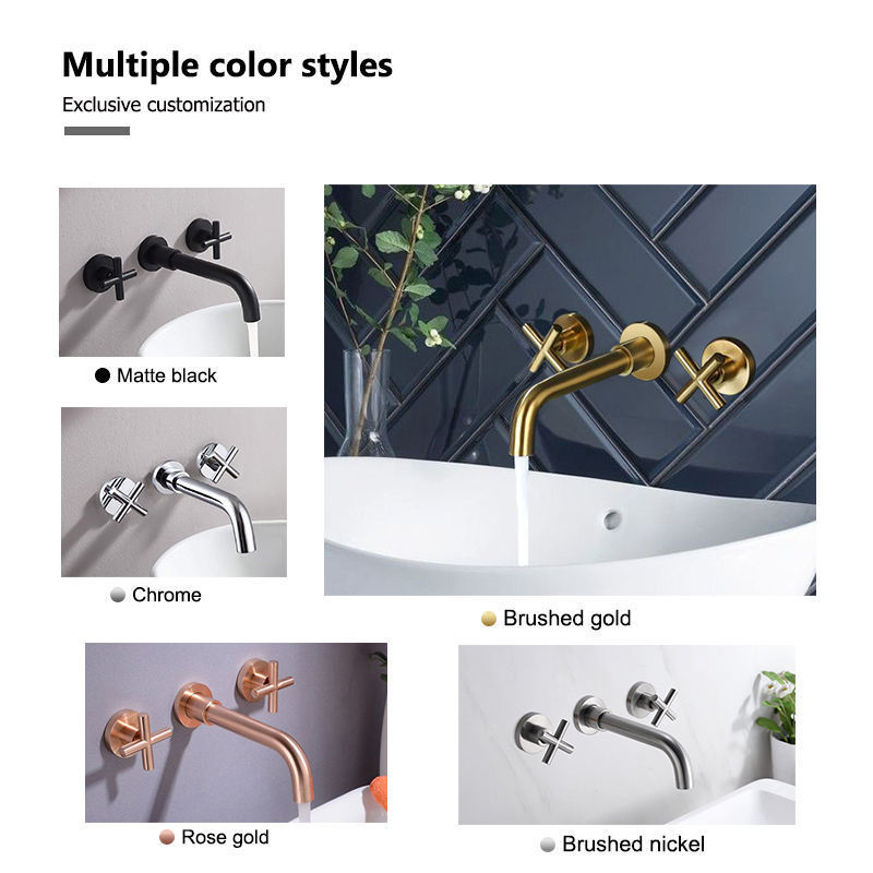 British Style High End Cross Handwheel Three Hole Wall Mount Gold Basin Faucets