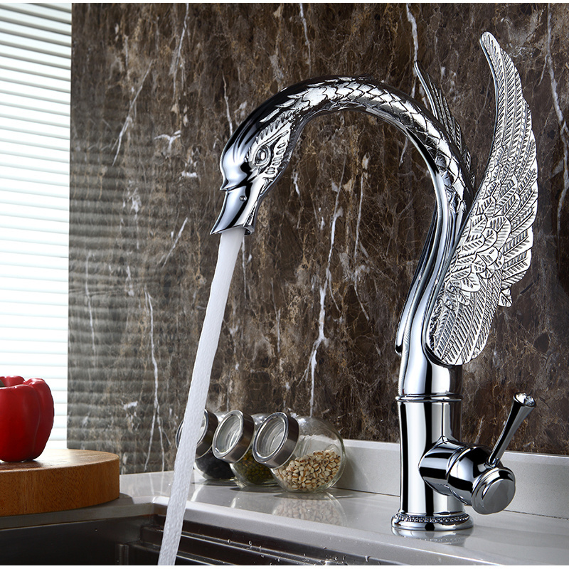 Animal Taps Swan Longneck Basin Mixer Taps Bathroom Chrome Brass Single Handle Basin Faucets