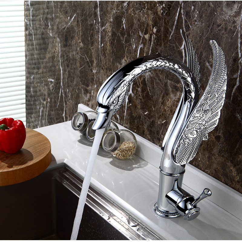 Animal Taps Swan Longneck Basin Mixer Taps Bathroom Chrome Brass Single Handle Basin Faucets