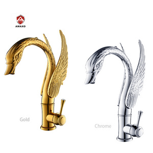 Animal Taps Swan Longneck Basin Mixer Taps Bathroom Chrome Brass Single Handle Basin Faucets