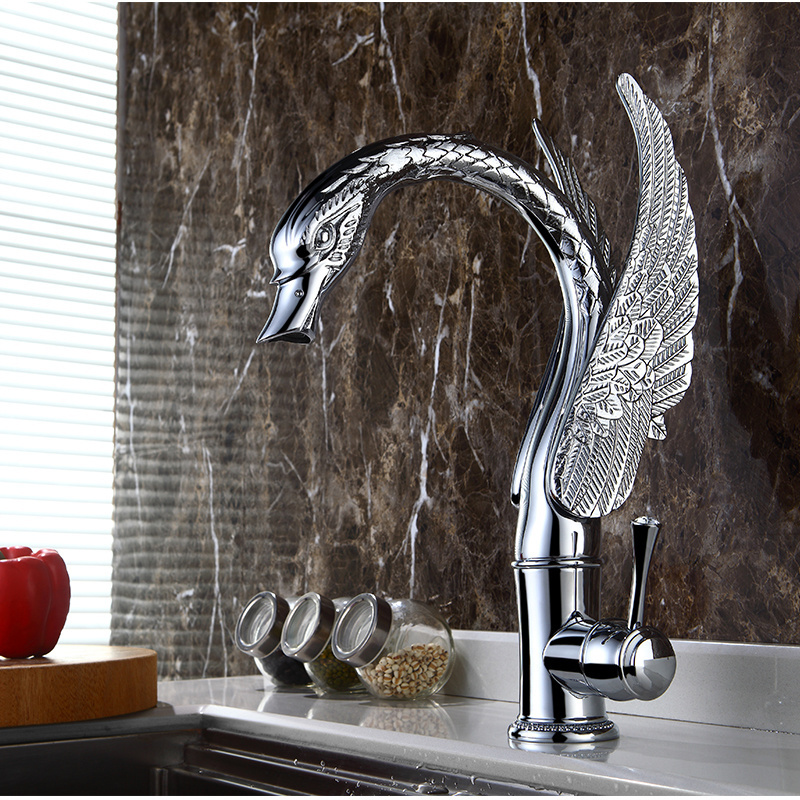 Animal Taps Swan Longneck Basin Mixer Taps Bathroom Chrome Brass Single Handle Basin Faucets