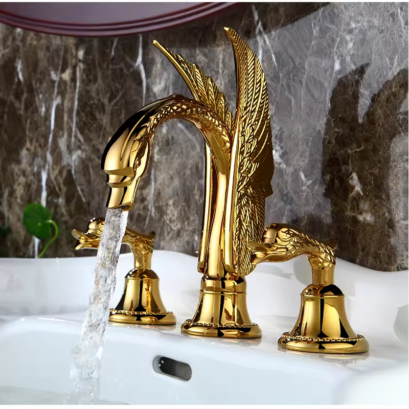 AMAXO 3 PCS Bathroom Crystal Two Handles Basin Mixer Swan Faucet