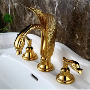 AMAXO 3 PCS Bathroom Crystal Two Handles Basin Mixer Swan Faucet