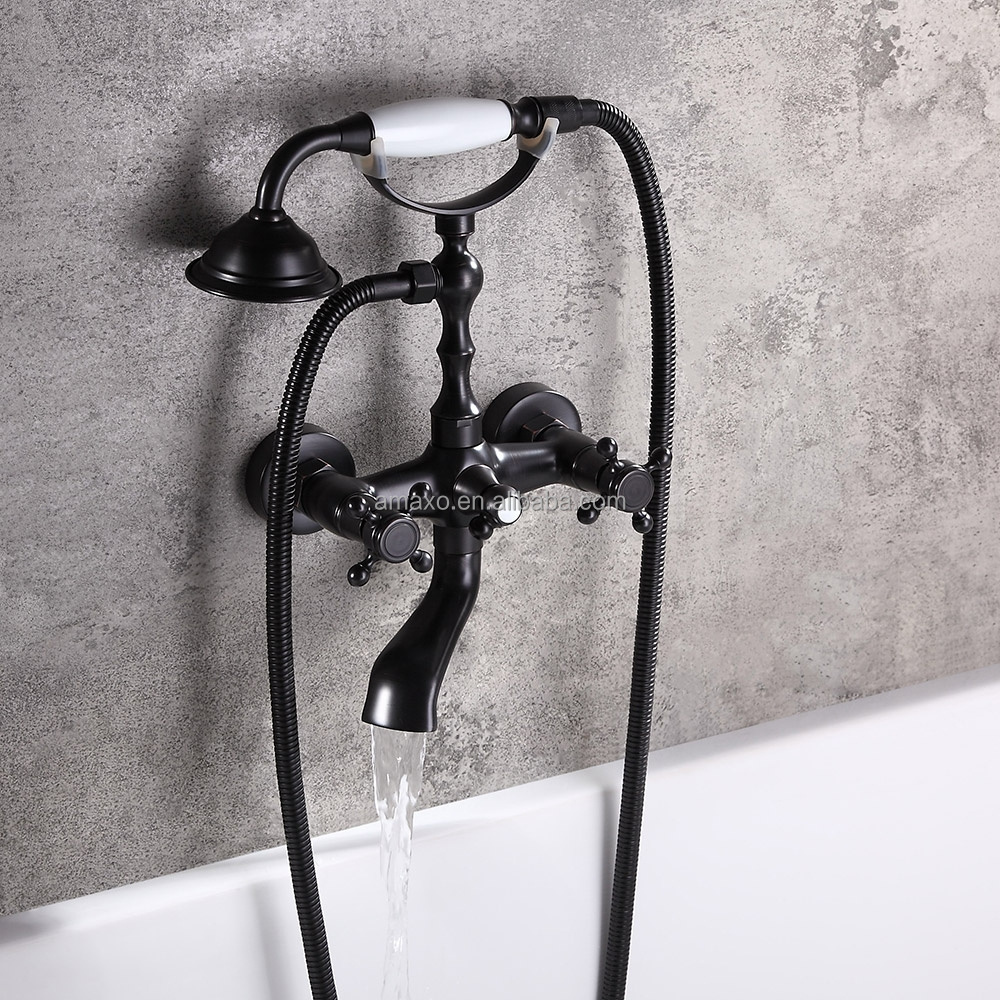 AMAXO Light Black Recessed Wall Mounted Double Handle Bathtub Shower Mixer System Sink Faucet