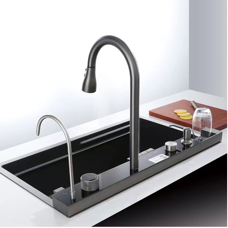 Home European Standard Built-In  Black Nano Undermount Stainless Steel kitchen sink