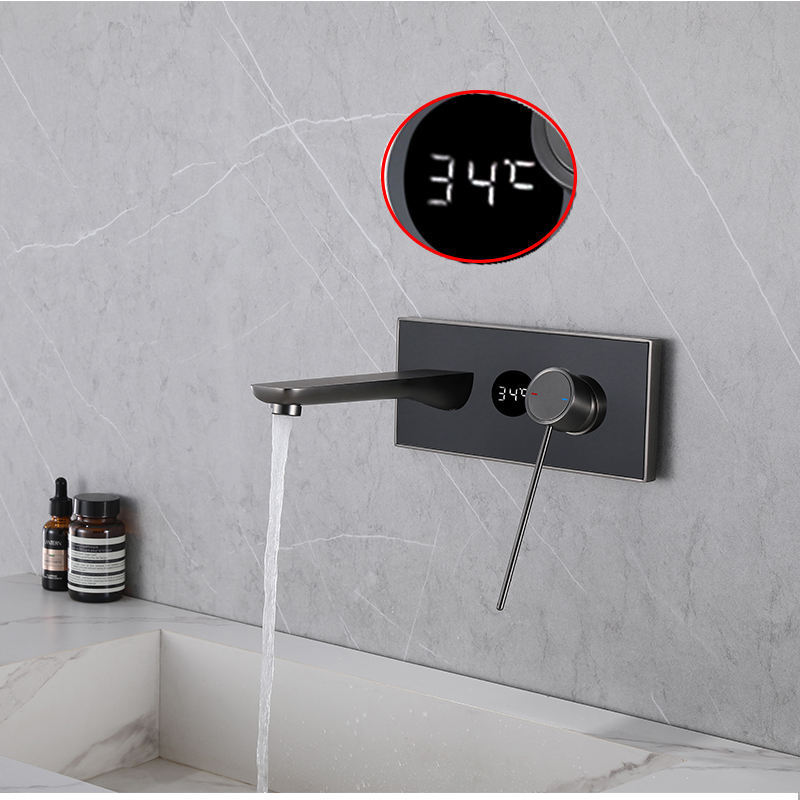 AMAXO New Design In Wall Basin Smart Led Temperature Digital Mixer Water Tap Faucets For Bathroom