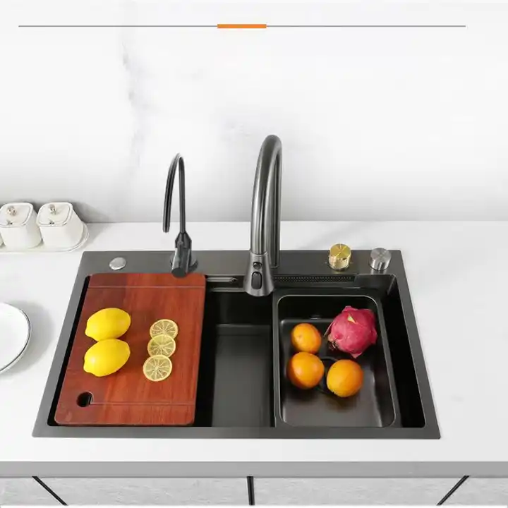 New Trend 304 SS Multifunctional One Piece Automatic Cup Washer  Two Waterfall Faucet Kitchen Sinks