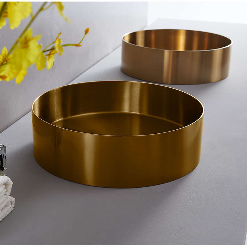 New handmade round rose gold brushed basin stainless steel basin bathroom table top wash basin