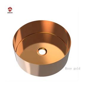 New handmade round rose gold brushed basin stainless steel basin bathroom table top wash basin