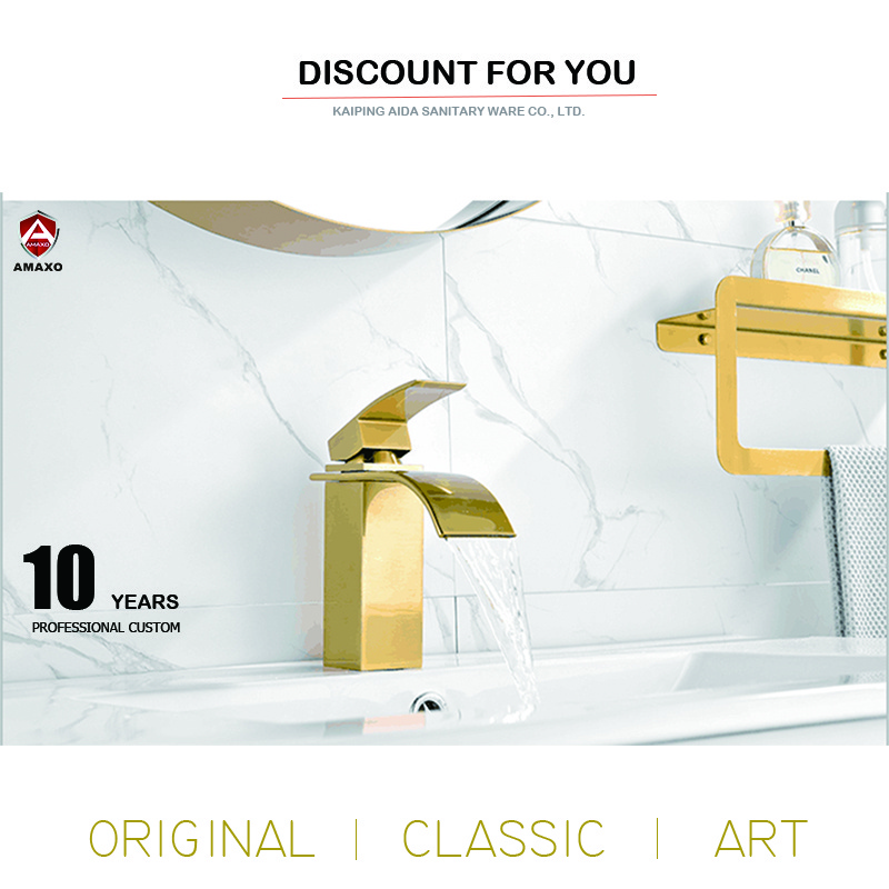 Brass Single Handle Bathroom Basin Sink Waterfall Mixer Tap Faucet Gold Plated