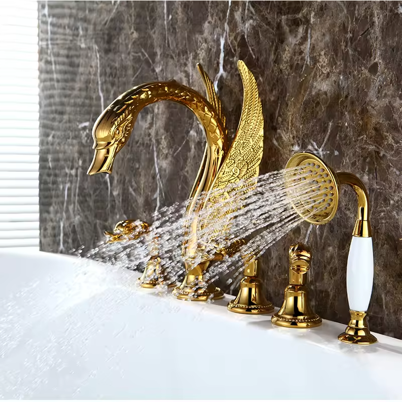 Swan Bathtub Deck Mounting Bathroom Bath Taps Antique Claw Foot Tub Faucet with Shower