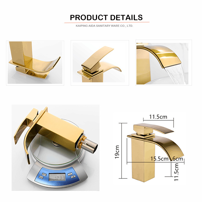 Brass Single Handle Bathroom Basin Sink Waterfall Mixer Tap Faucet Gold Plated