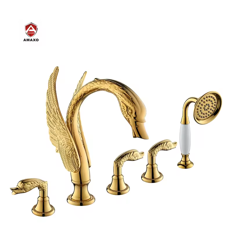 Swan Bathtub Deck Mounting Bathroom Bath Taps Antique Claw Foot Tub Faucet with Shower