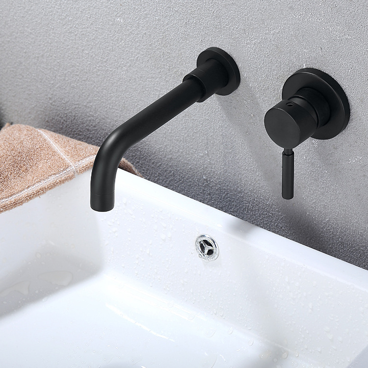 AMAXO Bathroom Wall Mounted Black Single Handle Basin Mixer Faucet