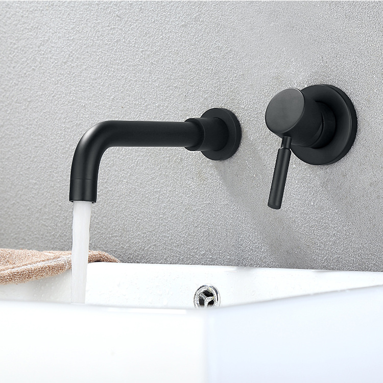 AMAXO Bathroom Wall Mounted Black Single Handle Basin Mixer Faucet