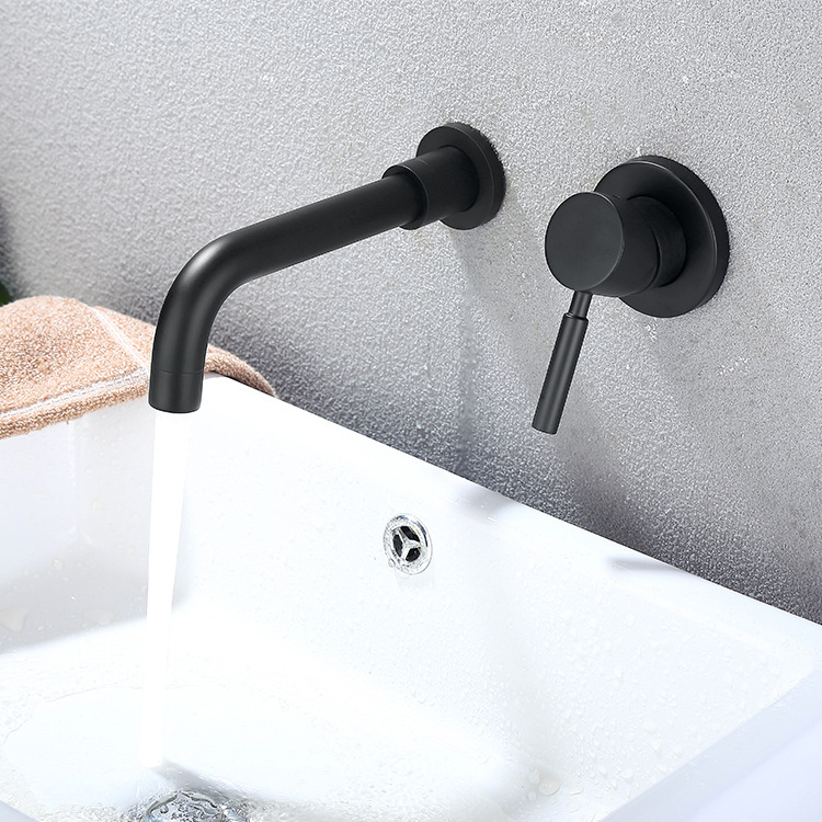 AMAXO Bathroom Wall Mounted Black Single Handle Basin Mixer Faucet