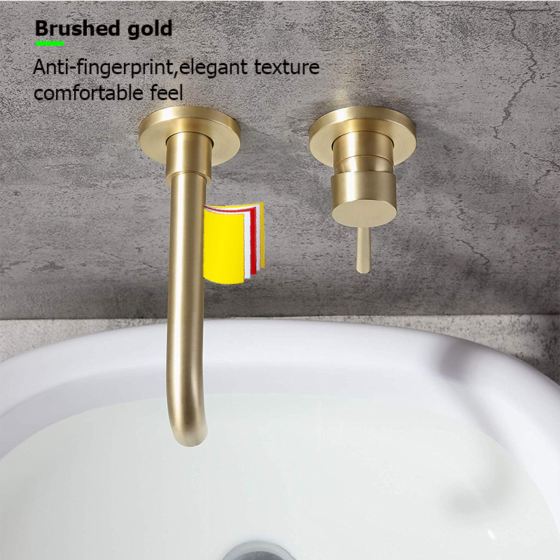 Brass brush gold 2 hole wall mount basin mixer taps faucet