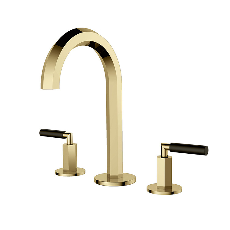 Three holes brass faucet brushed gold bathroom basin sink faucet