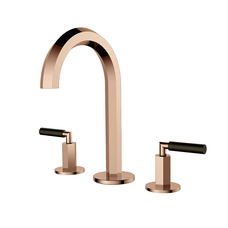 Three holes brass faucet brushed gold bathroom basin sink faucet