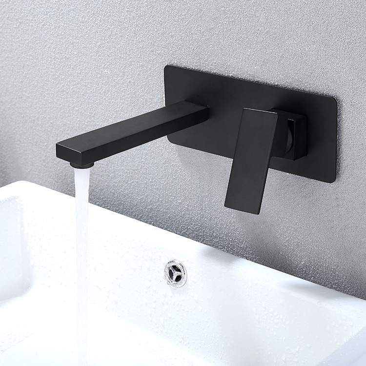 Brass body black plated commercial wall mount bathroom tub sink faucets