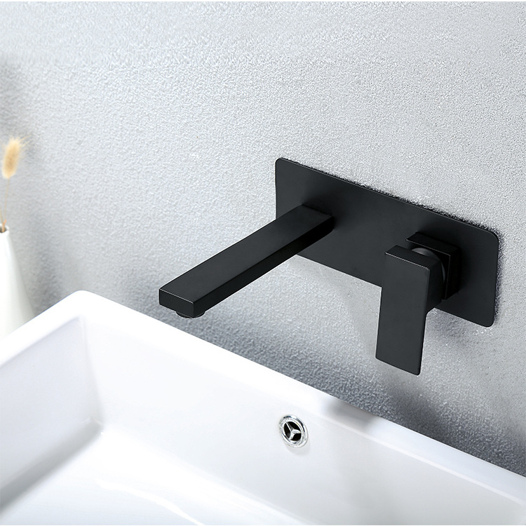 Brass body black plated commercial wall mount bathroom tub sink faucets