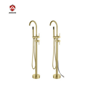 Brushed gold floor mounted Free Standing Bath Shower Mixer upc floor stand bathtub faucet