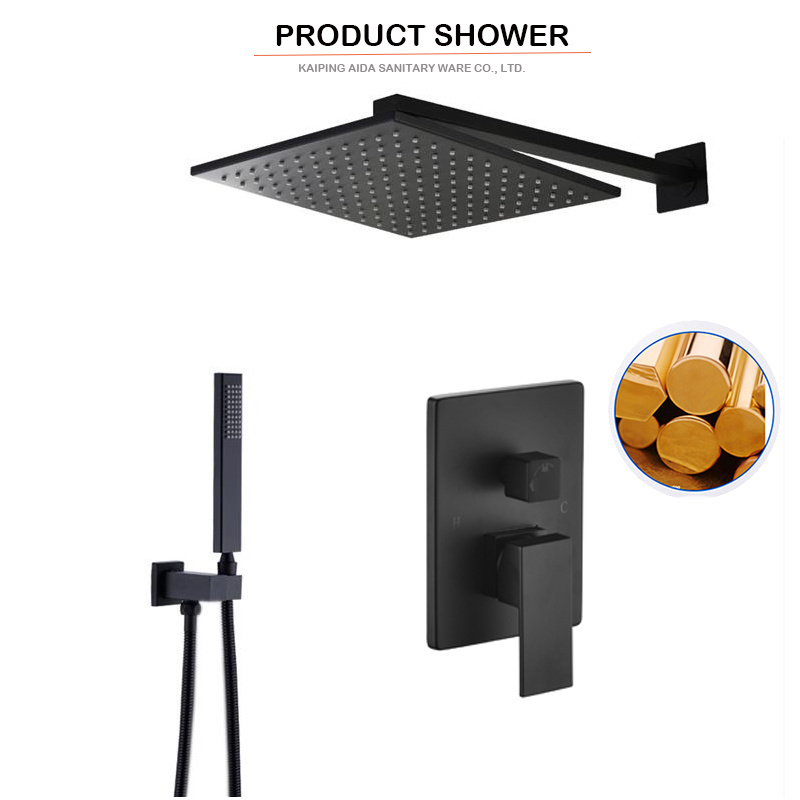 Dual Function Constant Temperature Matte Black Rainfall Waterfall Bathroom Thermostatic Shower Set Rain Shower Faucet