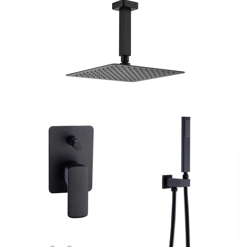 Dual Function Constant Temperature Matte Black Rainfall Waterfall Bathroom Thermostatic Shower Set Rain Shower Faucet