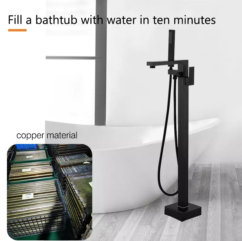 luxury design bathroom bath waterfall outdoor black square floor bathtub faucet