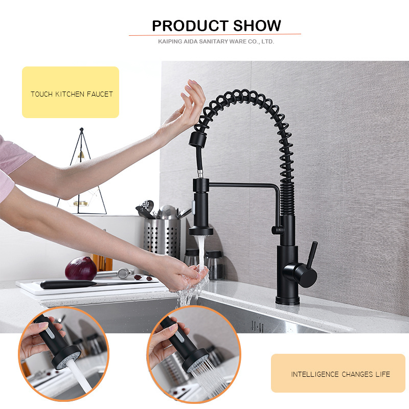 Hot sales Smart Touch Sensor Single Handle High Arc Pull down black professional custom Kitchen Sink Water Faucet