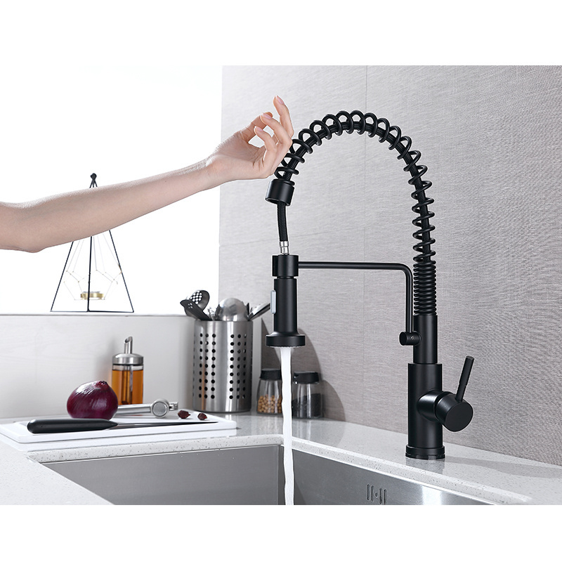 Hot sales Smart Touch Sensor Single Handle High Arc Pull down black professional custom Kitchen Sink Water Faucet