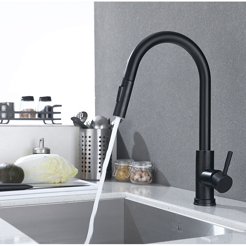 Popular Pull down SUS304 stainless steel  black brushed two functions sprayer kitchen sink touch sensor faucet