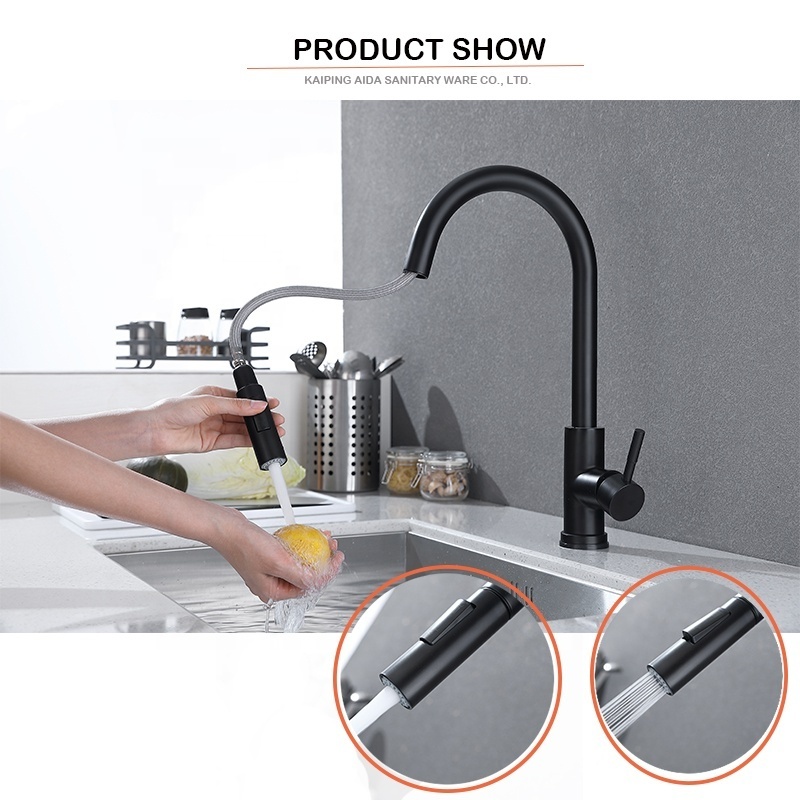 Popular Pull down SUS304 stainless steel  black brushed two functions sprayer kitchen sink touch sensor faucet