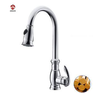 Traditional Goose Neck One-Hole Pull-out Spray Kitchen Faucet with Single Handle Solid Brass in Antique Black