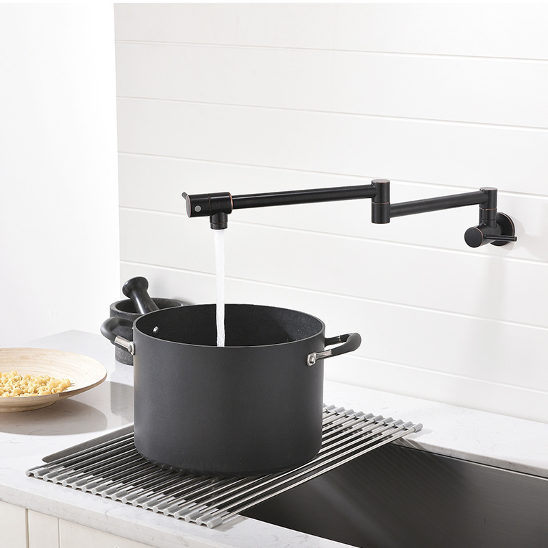 Hot Sales Commercial Pot Filler Folding Faucet Black Stretchable Double Joint Swing Arm Wall Mount Brass Kitchen Faucet