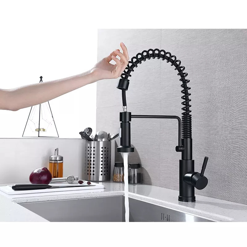 AMAXO High Quality Matte Black Flexible Hose Pull Down Kitchen Sink Water Faucet Mixer Tap