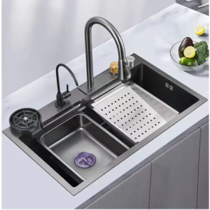 New Trend 304 SS Multifunctional One Piece Automatic Cup Washer  Two Waterfall Faucet Kitchen Sinks