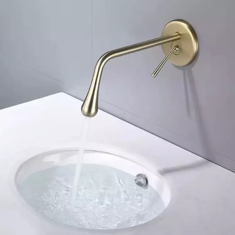 AMAXO Brushed Golden Sink Water Tap Wall Mounted Basin Mixer Faucet