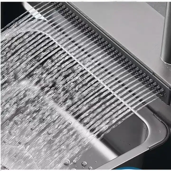 New Trend 304 SS Multifunctional One Piece Automatic Cup Washer  Two Waterfall Faucet Kitchen Sinks