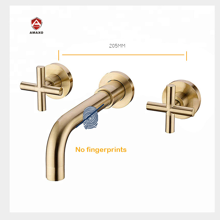 Double Handles Wall Mounted rose gold oil  Brass Bathroom Faucets