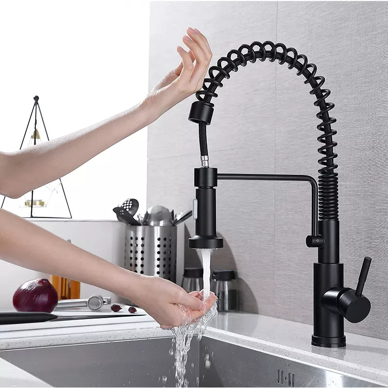 AMAXO High Quality Matte Black Flexible Hose Pull Down Kitchen Sink Water Faucet Mixer Tap