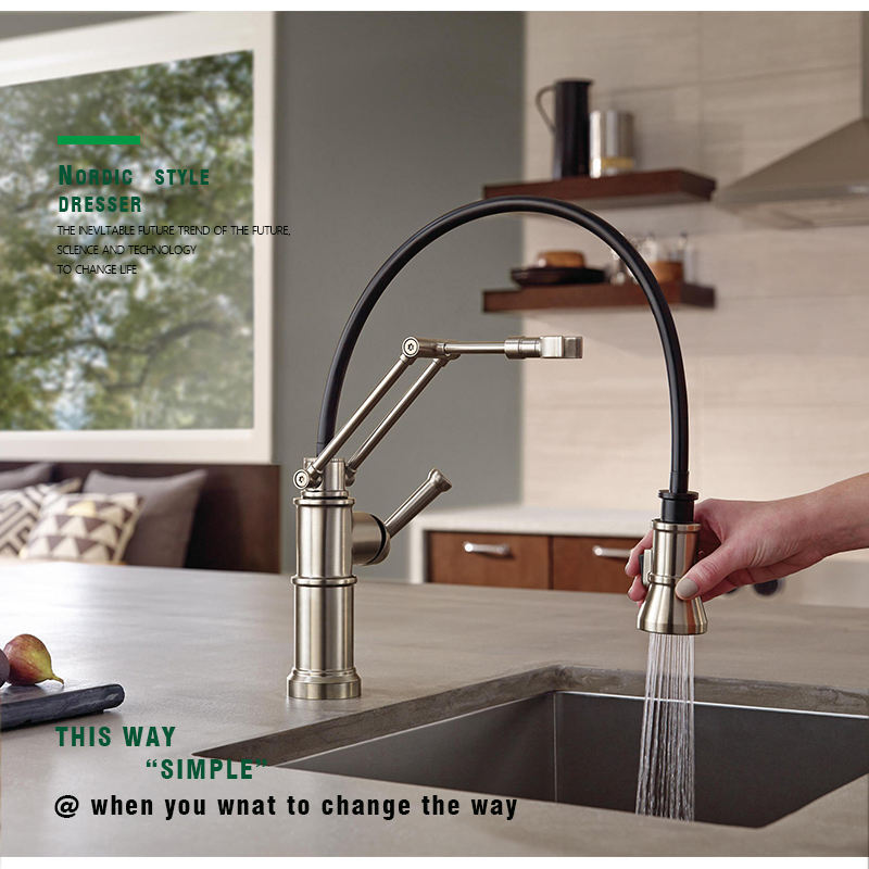 Aida Hose Fashion Pull Down Brass Water Tap Sprayer Sink Faucets Pull Out Kitchen Faucet