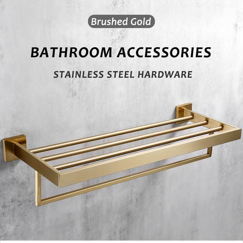 SUS 304 Brushed Gold Bathroom Accessory Fittings And Bathroom Accessories Hardware Set