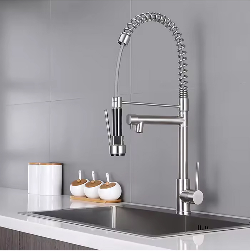 Stainless Steel 304 Brushed Nickel Torneira Gourmet Pull Down Kitchen Sink Faucets Pull Out Spring Kitchen Faucets