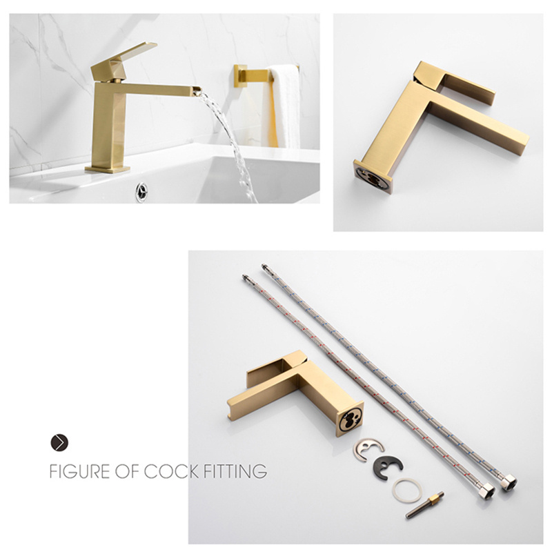 Basin faucet Health brass brush gold Waterfall Vanity Sink Basin Lead Free Water Faucet Parts bathroom sinks faucets