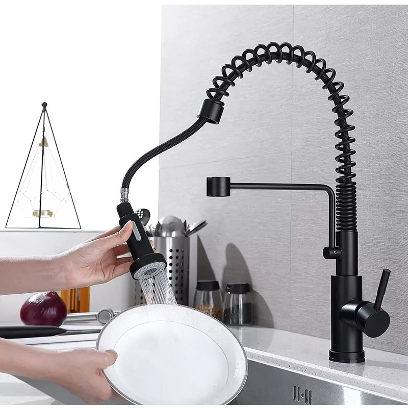 AMAXO High Quality Matte Black Flexible Hose Pull Down Kitchen Sink Water Faucet Mixer Tap