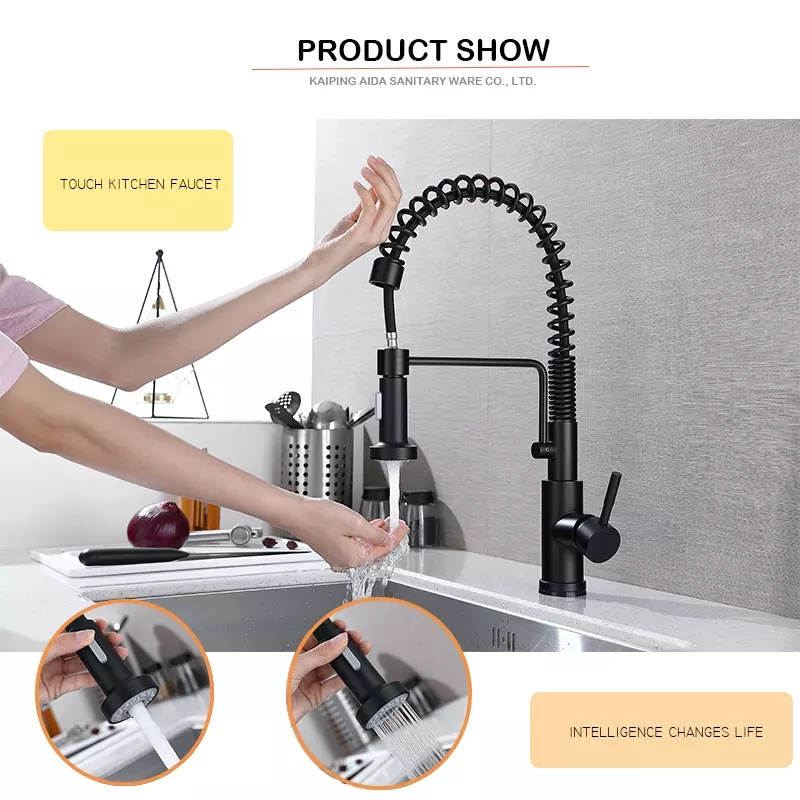 AMAXO High Quality Matte Black Flexible Hose Pull Down Kitchen Sink Water Faucet Mixer Tap