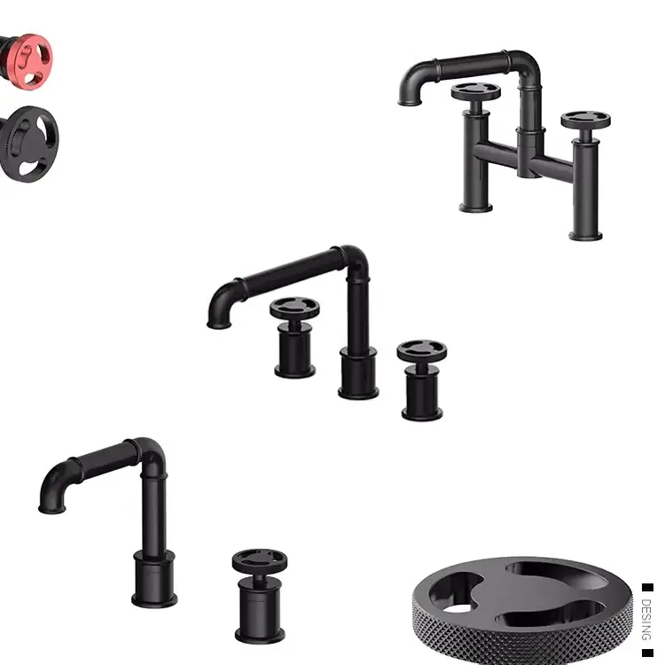 Aida Industrial Style Bathroom Sink Basin Taps Solid Brass Basin Faucet Black Wheel Switch American Tap Faucet