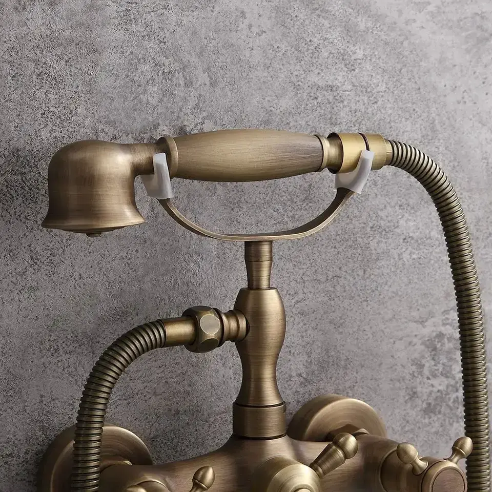 Aida  Clawfoot Hot & Cold Water Antique Brass Main Body Wall Mounted Bathtub Faucet with Hand Shower